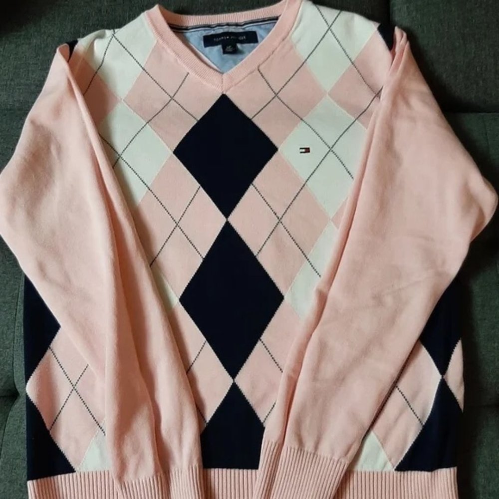 Tommy Hilfiger Argyle V-Neck Sweater - Pink - Size: S